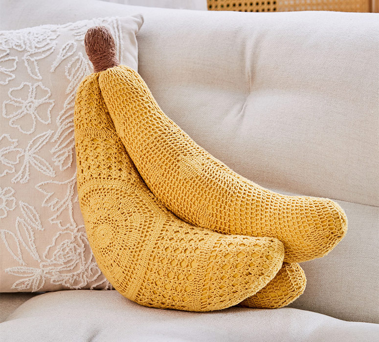Giant Bunch of Crocheted Bananas Throw Pillow