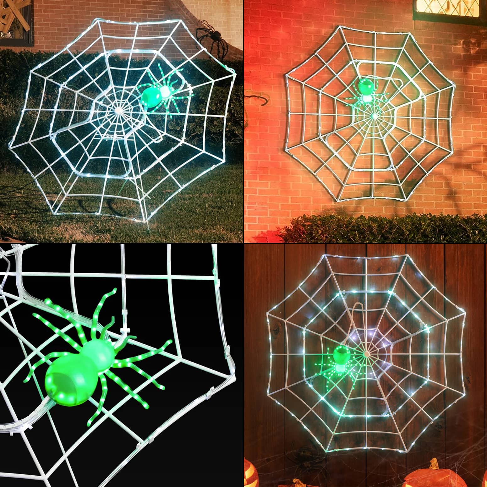 Giant Illuminated Spider Web With Animated Crawling Spider