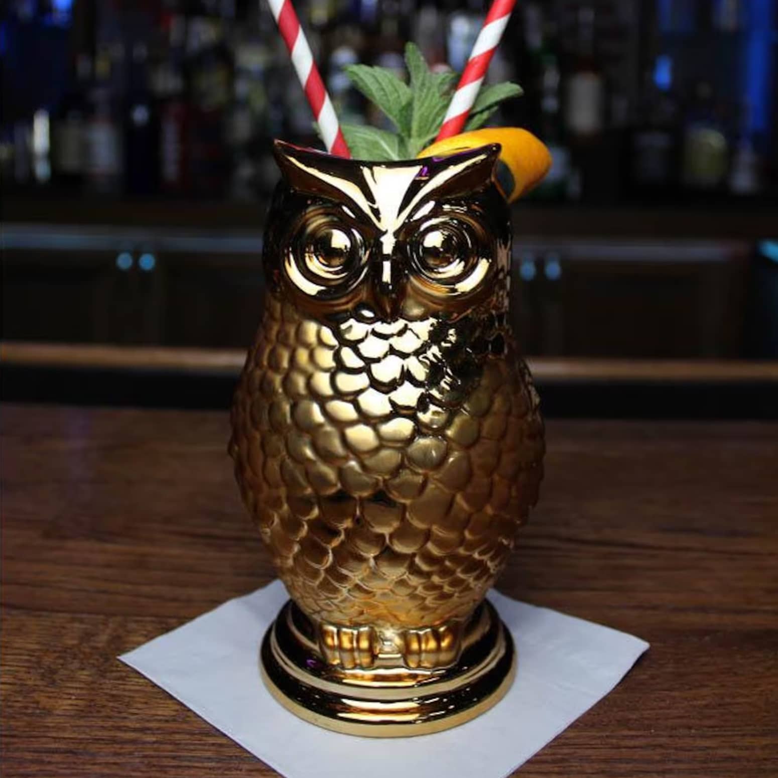 Gold Ceramic Owl Tiki Mug