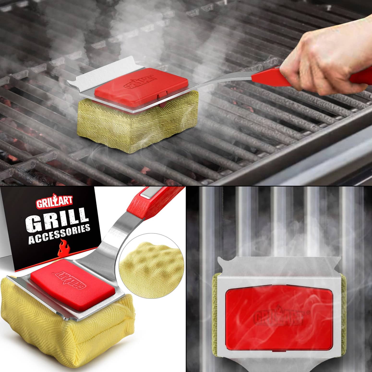 GrillArt Steam-Cleaning, Bristle-Free Grill Brush / Scraper Tool