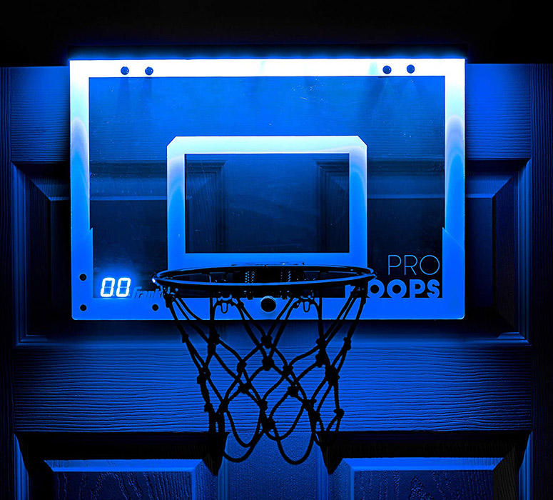 Illuminated Over-the-Door Indoor Basketball Hoop with LED Scoring