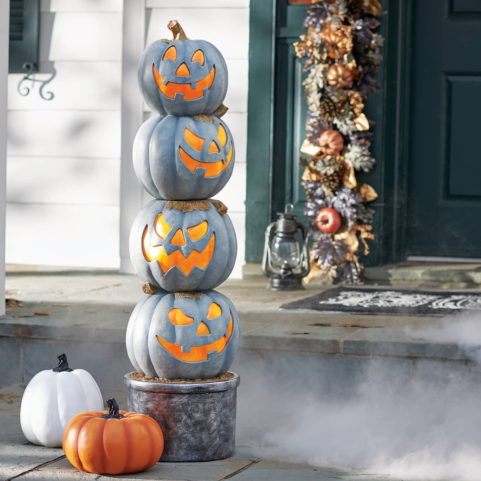 Illuminated Stack of Jack O' Lanterns Topiary