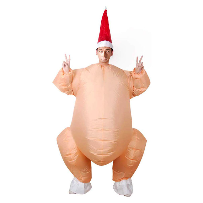 Inflatable Thanksgiving Turkey Halloween Costume with Santa Hat