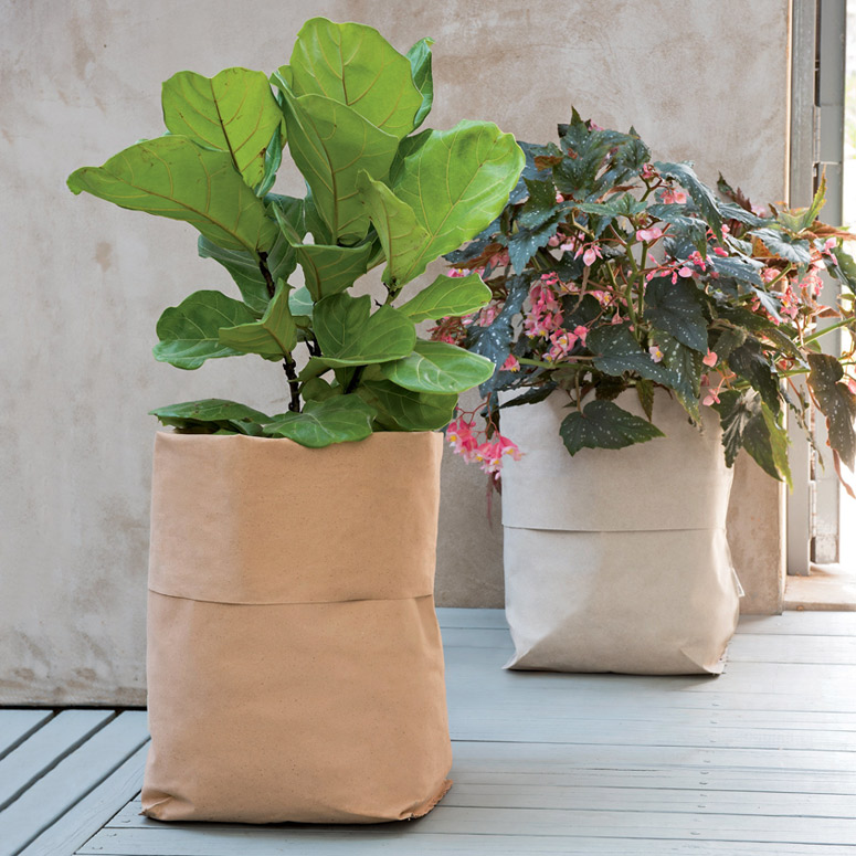 Italian Leather Planter Sacks for Potted Plants