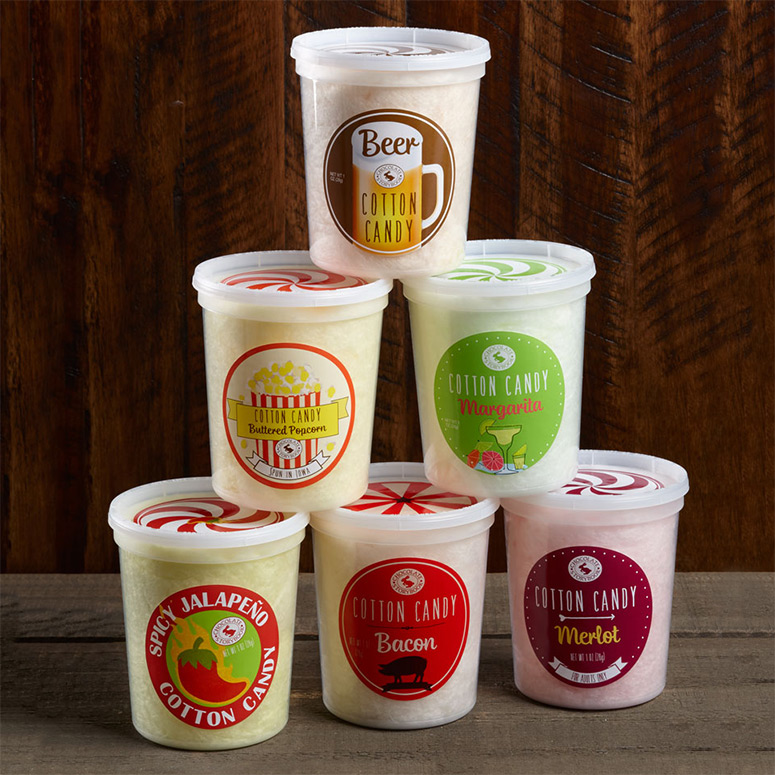 Jalapeno, Beer, Margarita, Merlot, Bacon, and Popcorn Cotton Candy Collection