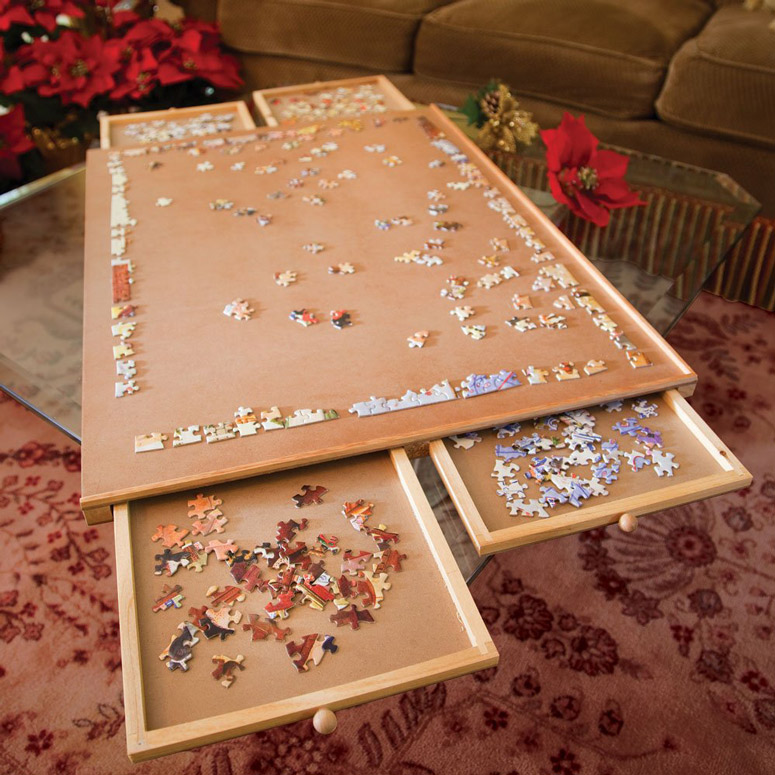 Black Puzzle Table Case Jigsaw Board Portable Transport Best Storage Box J2Y0 