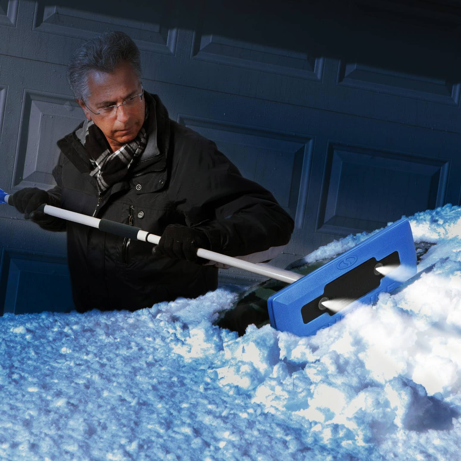 LED-Illuminated Foam Head Vehicle Snow Broom and Ice Scraper