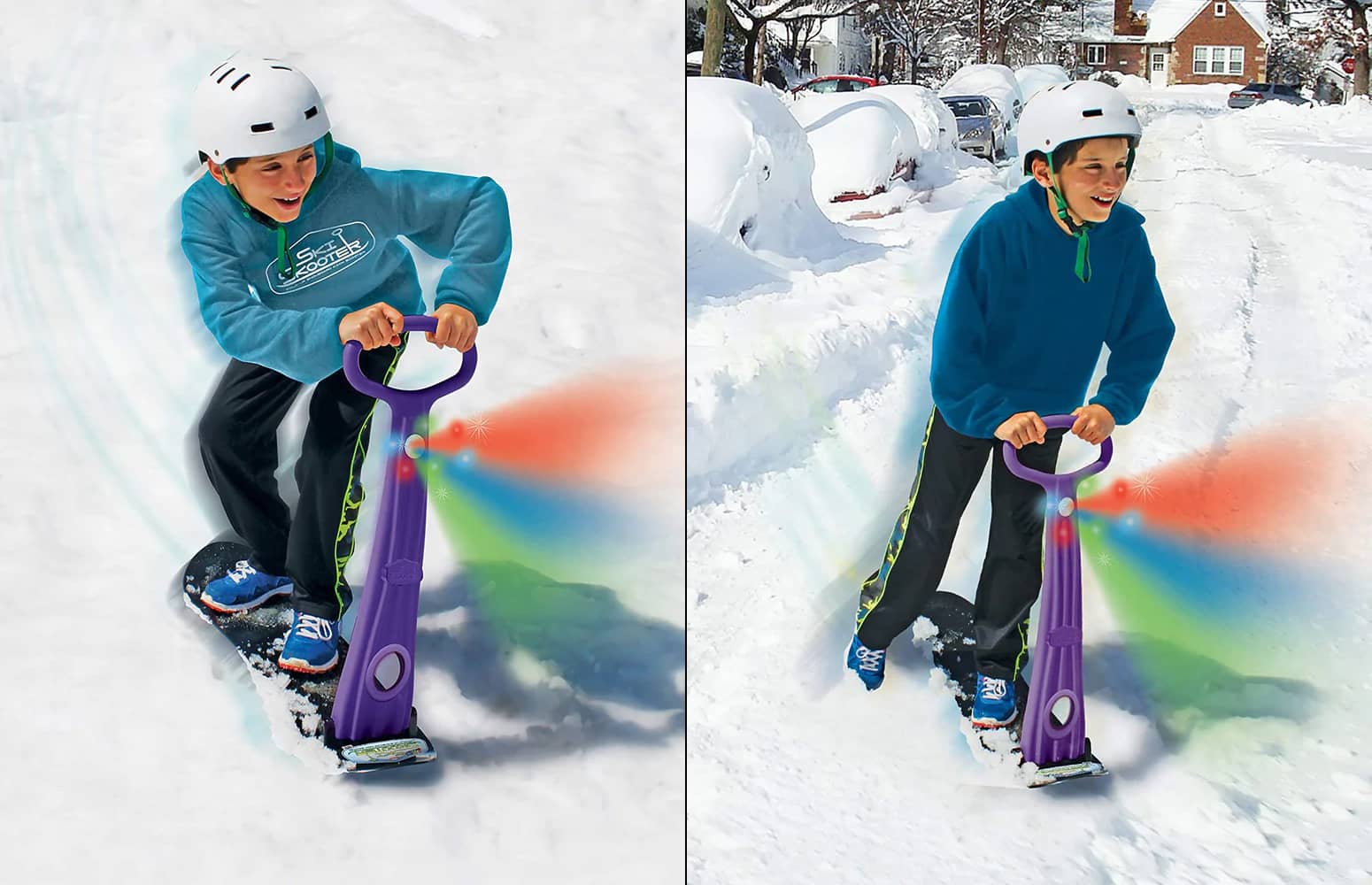 LED Ski Scooter - Fold-Up Snowboard Kick Scooter
