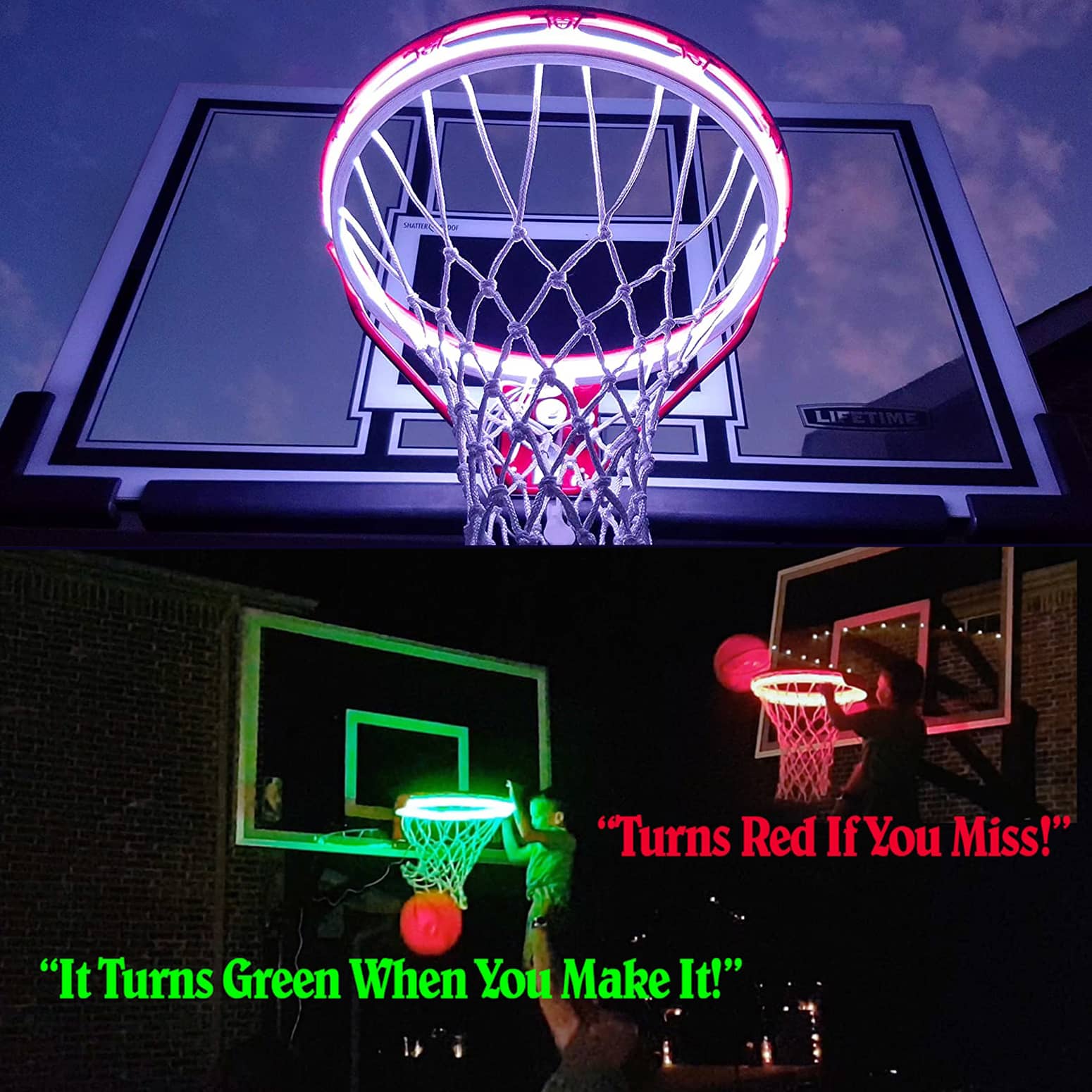 Illuminates When You Score 8 Unique Patterns HOME SMART BRITE HOOPS Multi-Colored LED Basketball Rim Lights for All-Day Play Red Solar Powered Blue & Green Colors Water-Resistant 