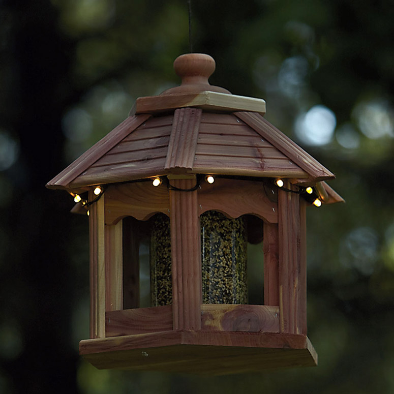 Lighted Cedar Gazebo Bird Feeder