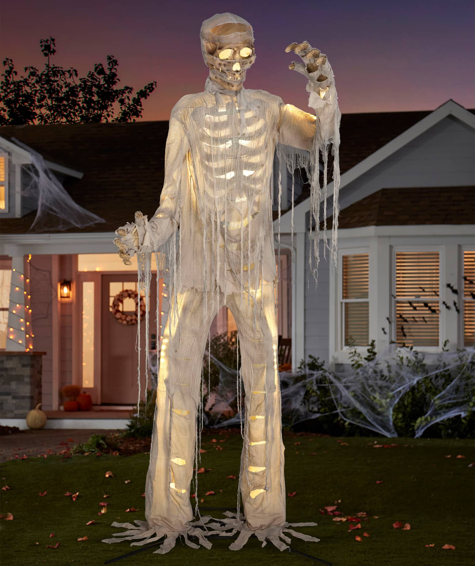 Massive 12 Foot Tall Light-Up Animatronic Skeletal Mummy Statue
