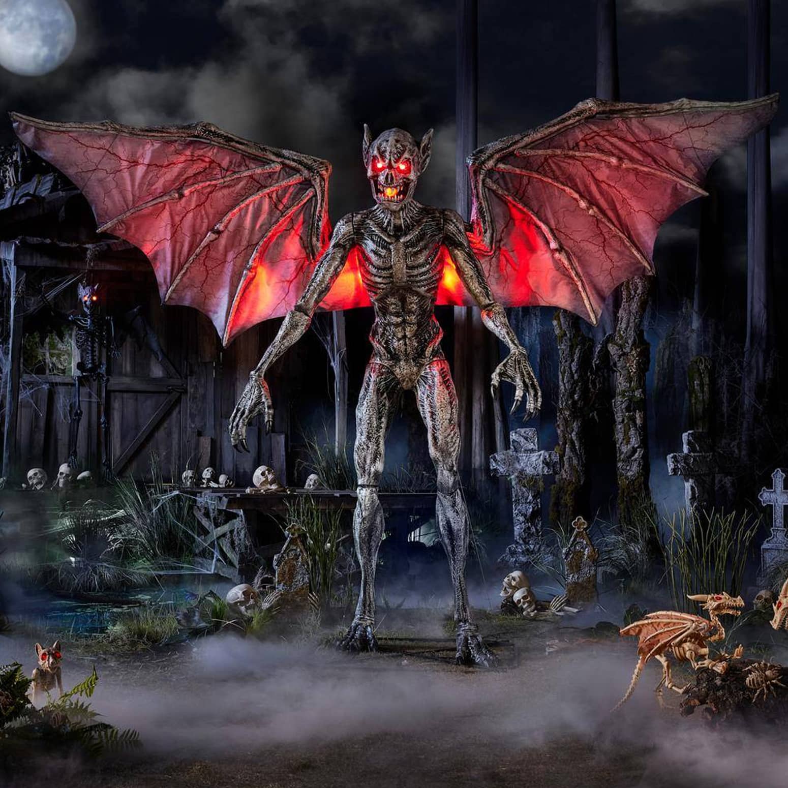 Massive 12.5 Ft Wide Demonic Winged Predator of the Night Statue