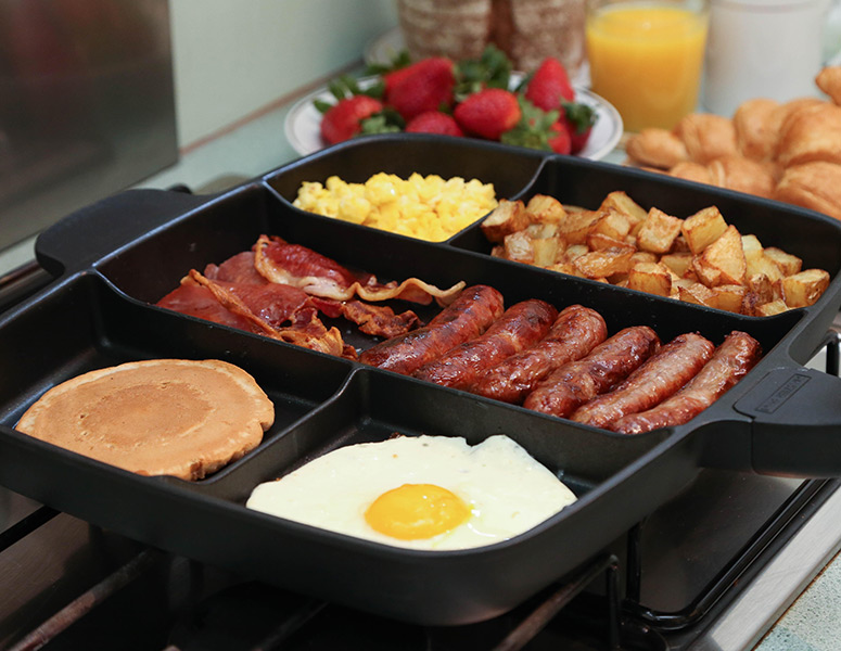 Non-Stick Multi-Section 5-in-1 Fry Pan Breakfast Bento Frypan Grill Hob Masterpa 