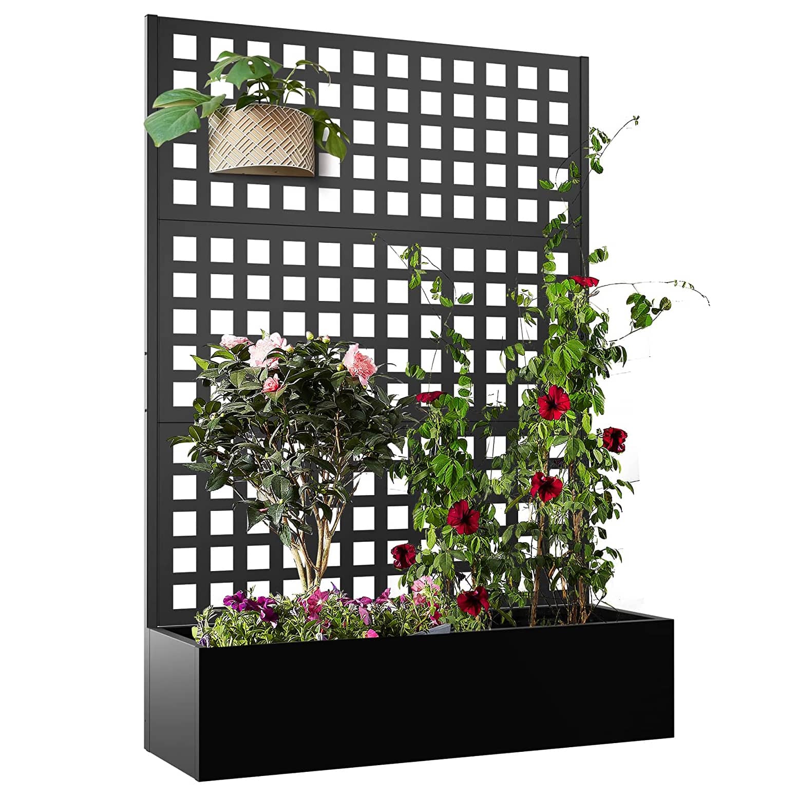 Metal Raised Garden Bed Planter With Privacy Screen Trellis