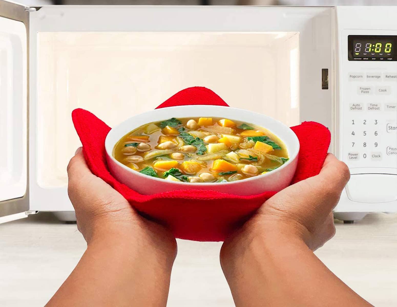 Red Set of Microwave Safe Hot Bowl Holder to Keep Your Hands Cool and Your Meal Warm SHILA Bowl Huggers Rice and Pasta Bowls Polyester & Sponge Heat Resistant Bowl Cozies for Soup 