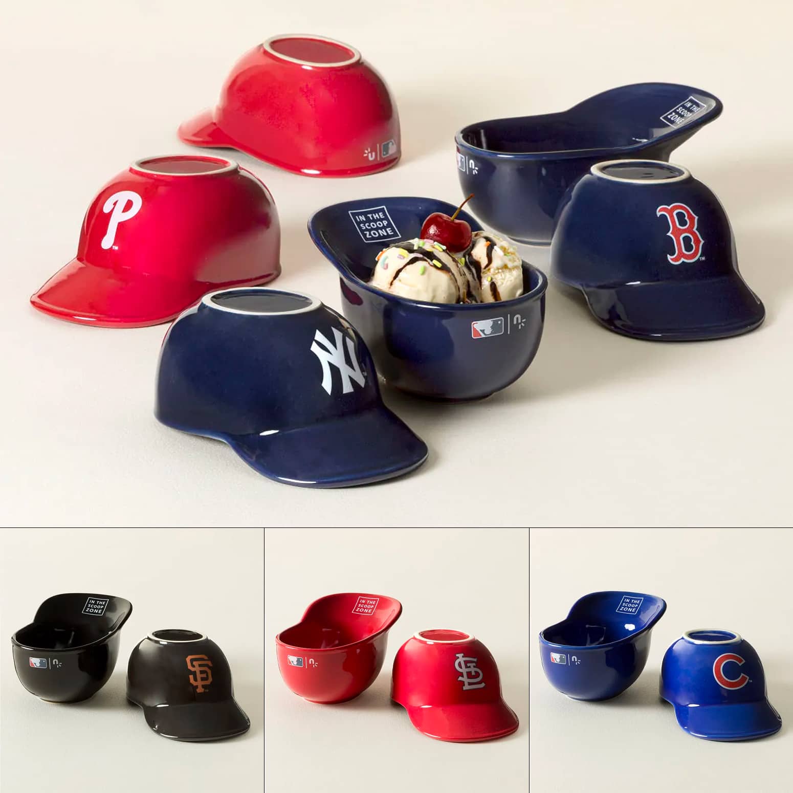 Mini Ceramic MLB Baseball Helmet Ice Cream Sundae Bowls