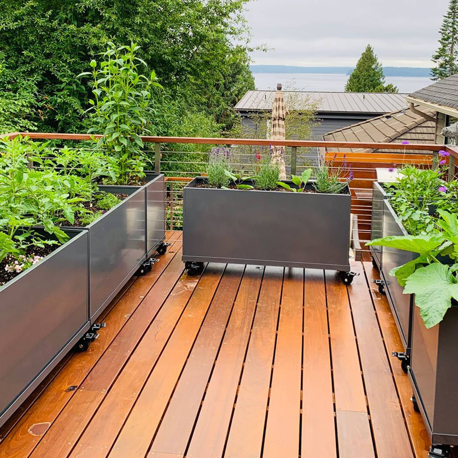 Minimalist Mobile Aluminum Trough Planters with Casters