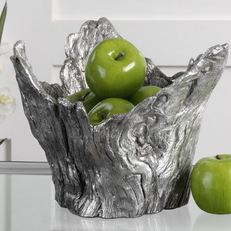 Molded Tree Stump Silver Leaf Bowl