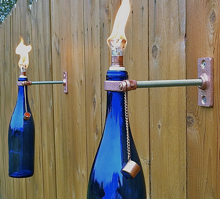 Mounted Wine Bottle Tiki Torches