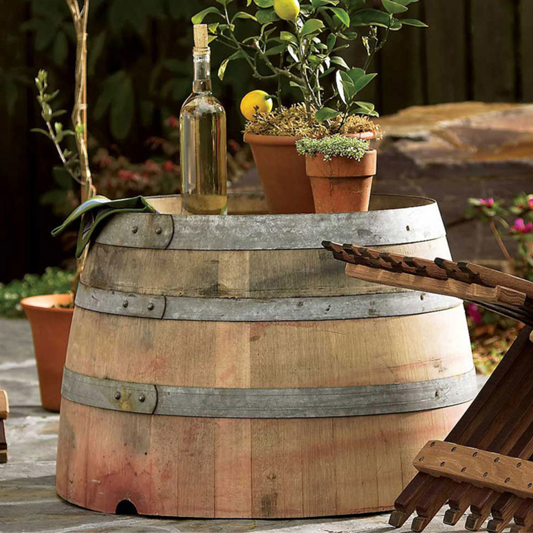 Wine Barrel Side Table Outdoor 59, Wine Barrel Side Table Outdoor