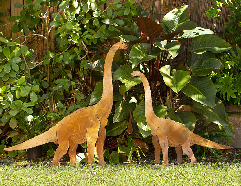 Plant Eating Brontosaurus Metal Lawn Sculptures