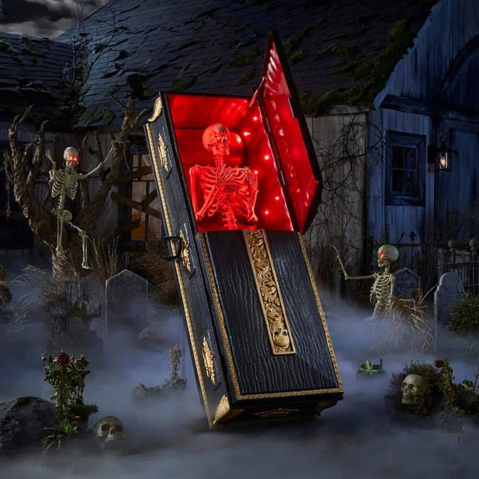 Realistic Life-Sized Casket Prop with Spooky LED Illumination