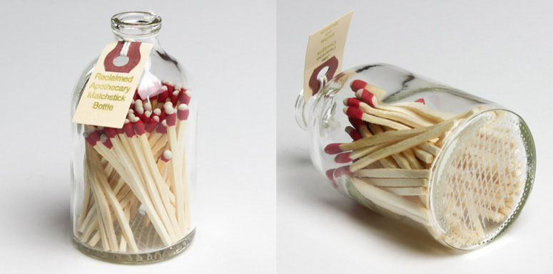 Reclaimed Apothecary Matchstick Bottles