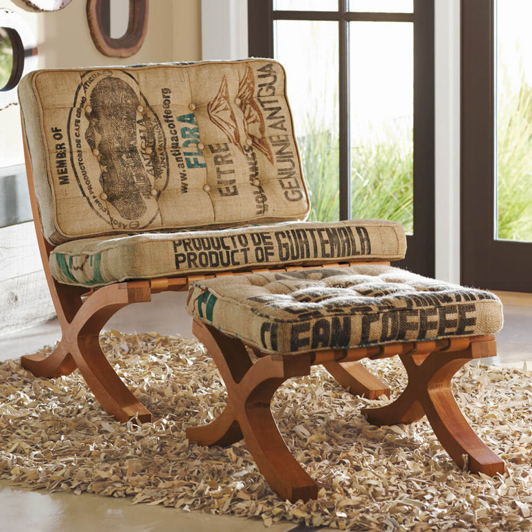 Reclaimed Coffee Sack Butaca Chair and Footstool