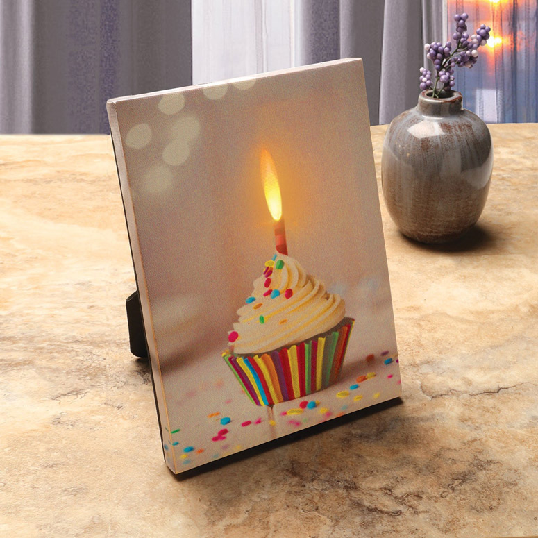 Recordable Message Birthday Cupcake Canvas with LED Candle Flame