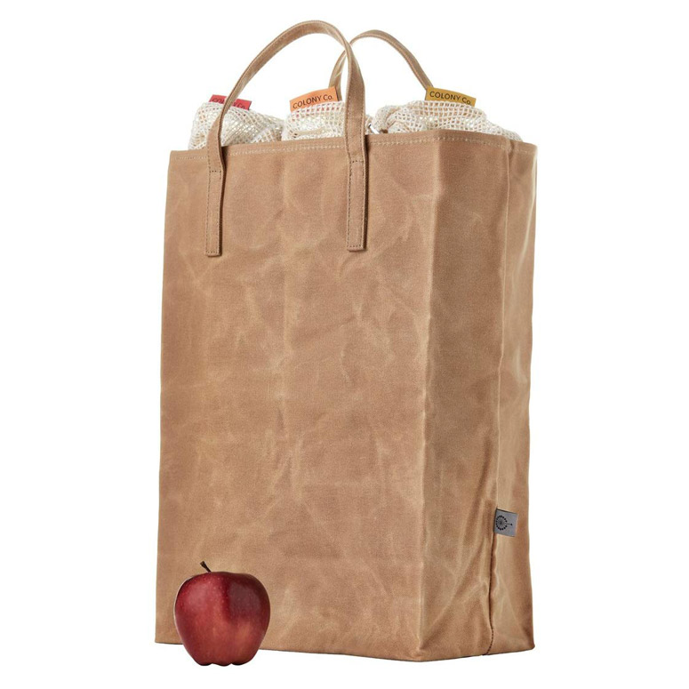 Reusable Brown Grocery Bag - Waxed Canvas Tote