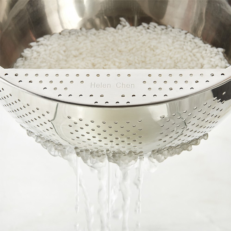 Stainless Steel 3 Quart Rice and Grain Washing Bowl with Perforated Sides