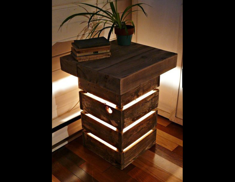 Rustic Reclaimed Wood Table With Light, Reclaimed Wood Light Table