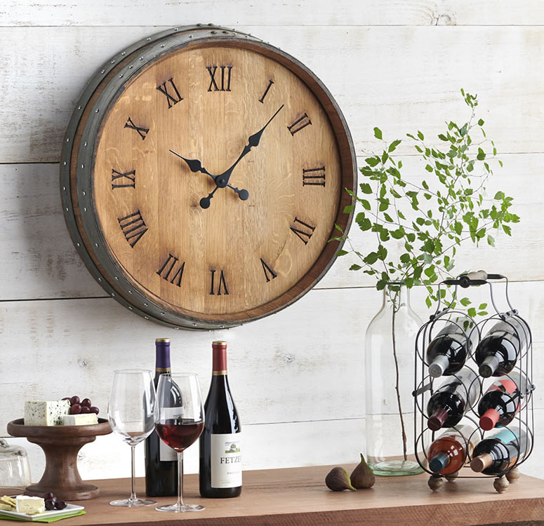 Rustic Wine Barrel Head Wall Clock