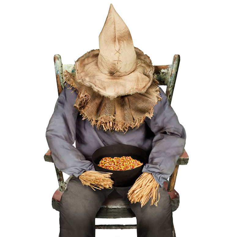 Scary Animatronic Sitting Scarecrow - Hands Out Candy and Terror!