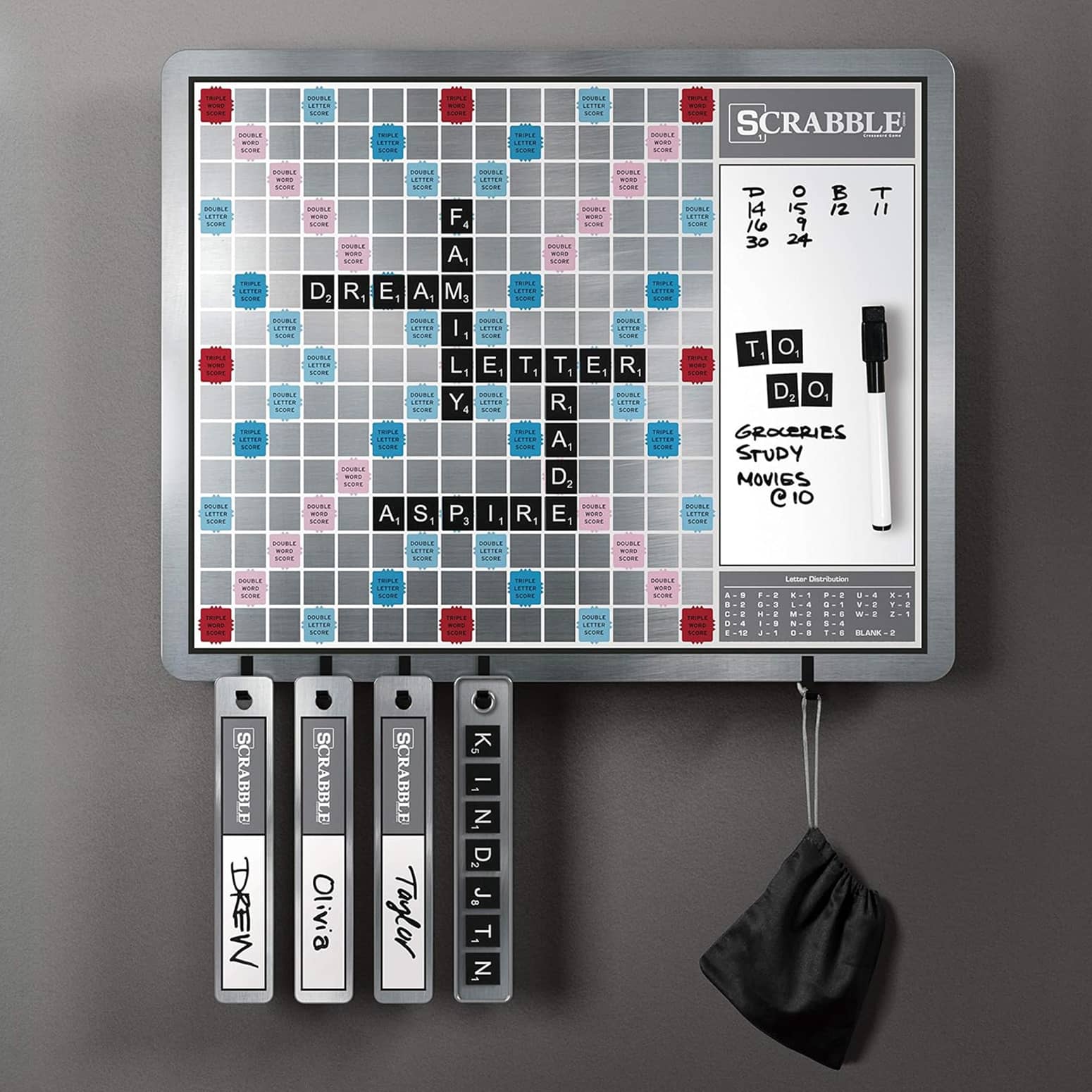 Scrabble 2-in-1 Vertical Wall-Mount Game / Dry Erase Message Board