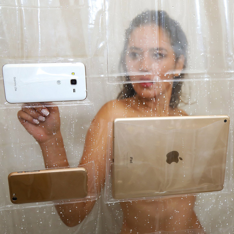 ScreenHolder - Phone and Tablet Holding Clear Shower Curtain Liner