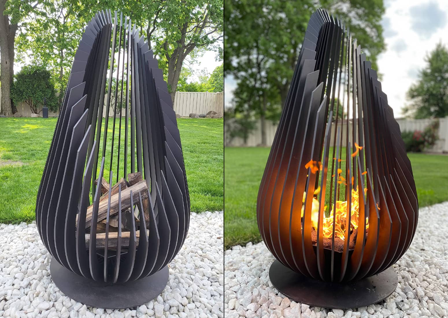 Sculptural Metal Teardrop Fire Pit