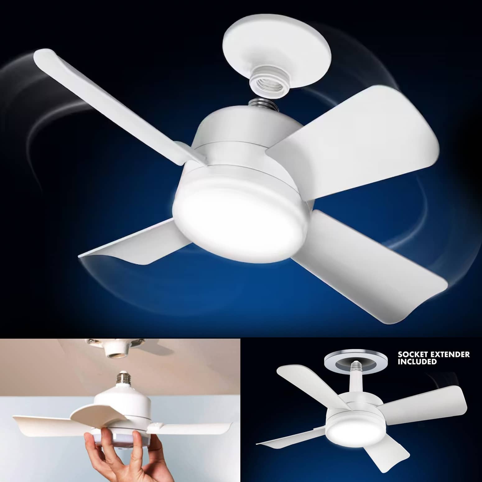 Socket Fan - Mini Screw-in Ceiling Fan and Light