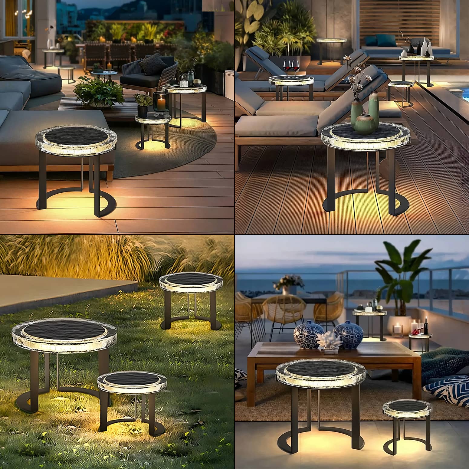 Solar LED-Illuminated Outdoor Side Table