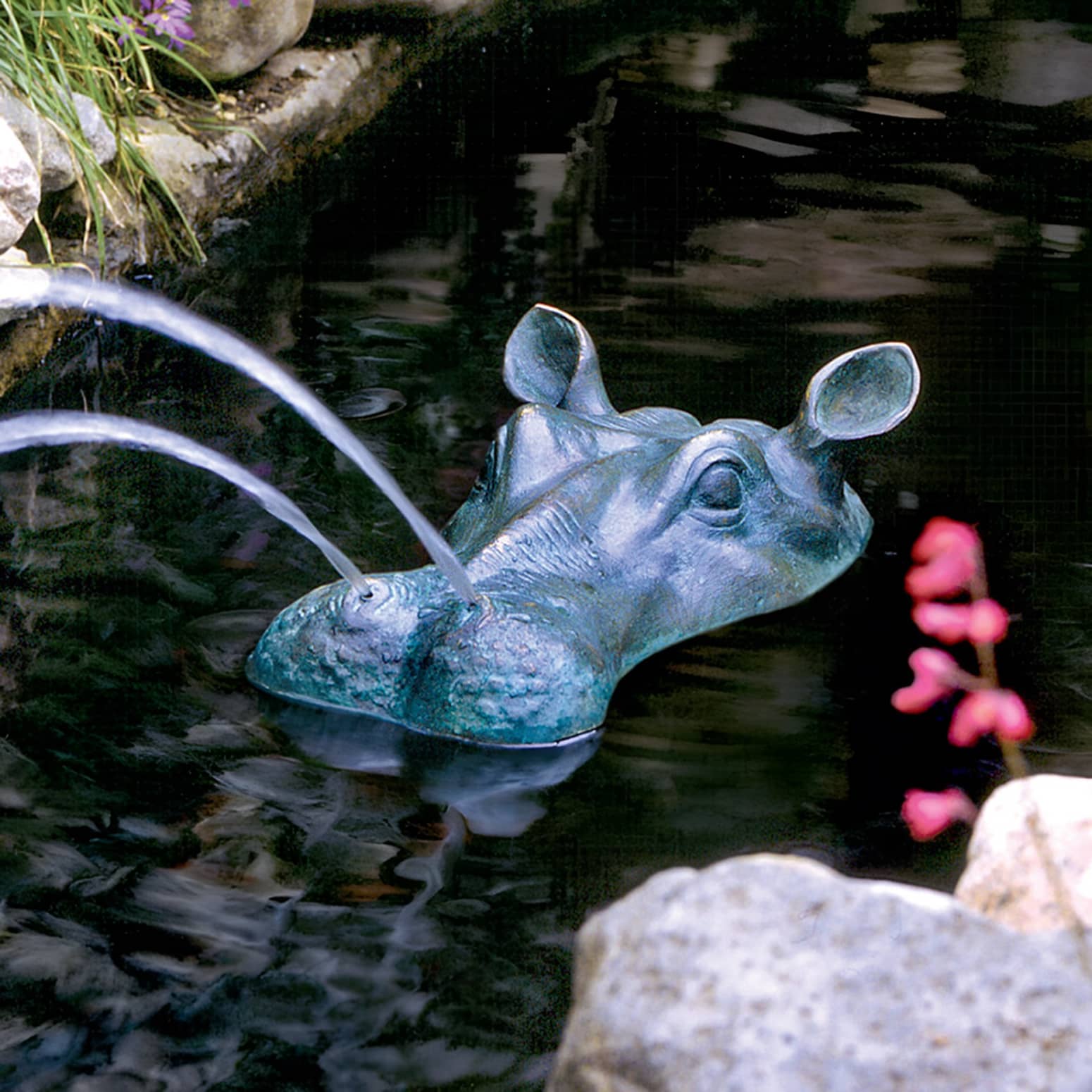 Spitting Hippo Head Solid Bronze Pond Statue