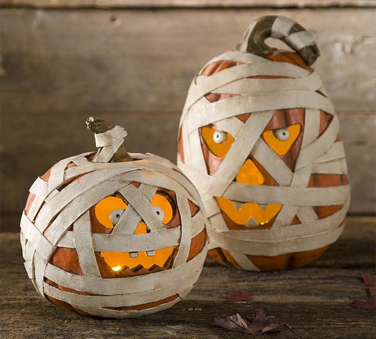 Spooky Lighted Mummy Pumpkins