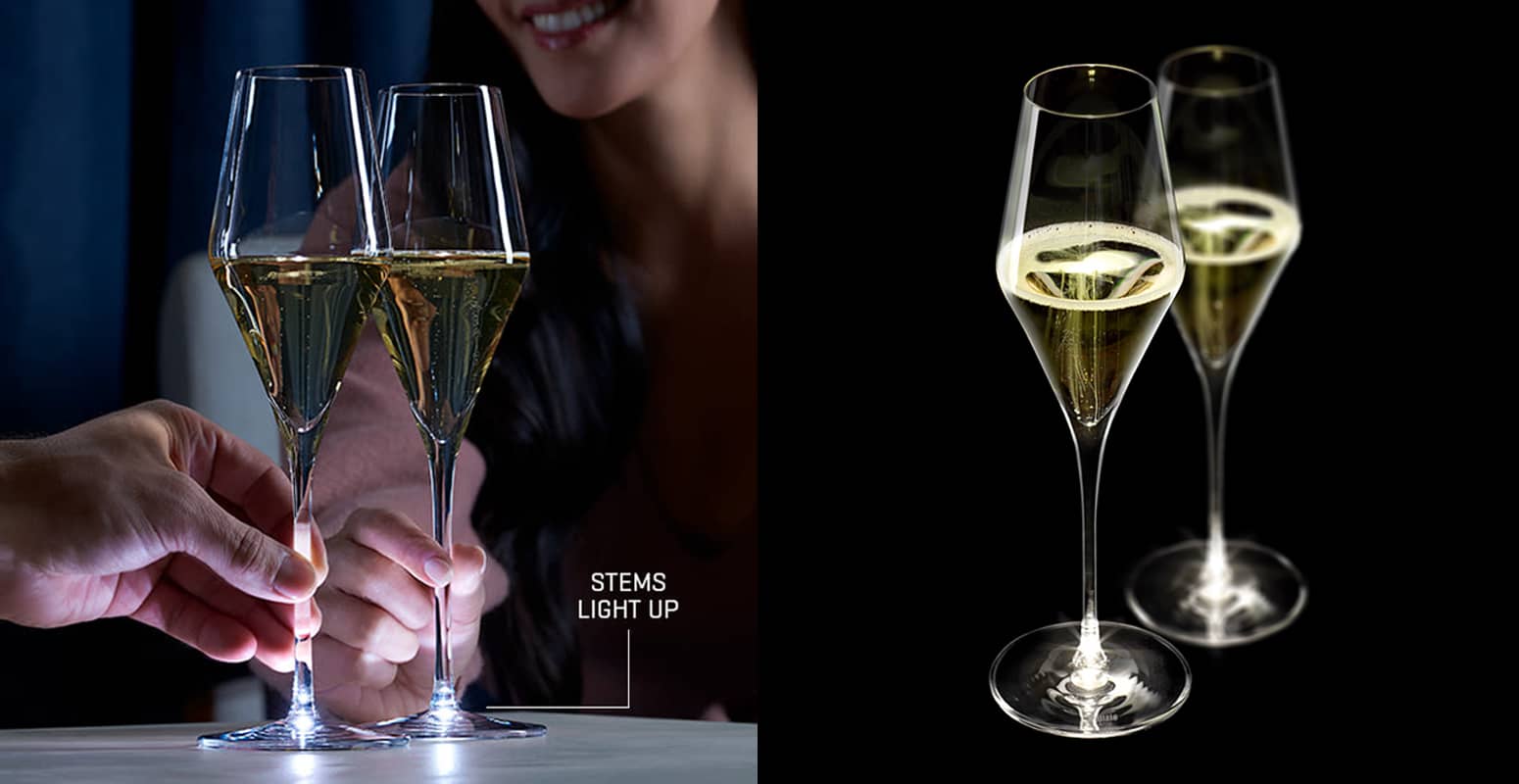 Stolzle Highlight Champagne Flutes - Stems Light Up When Raised