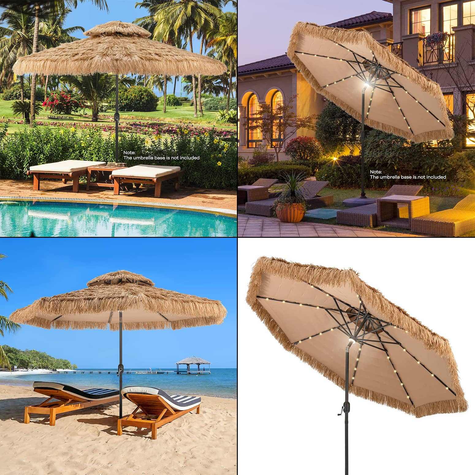 Thatched Patio Umbrella With Solar LED Lighting