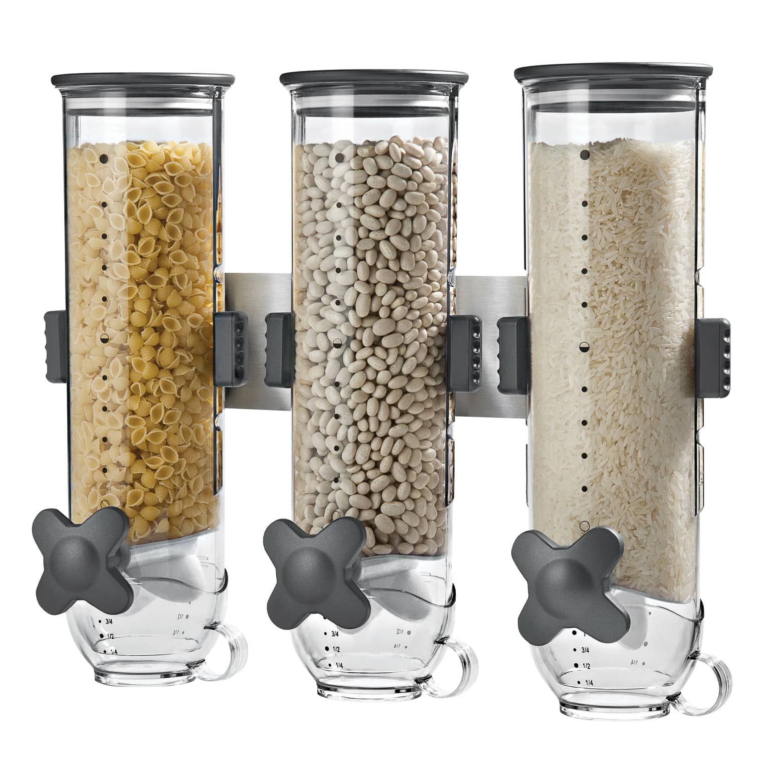 Wall-Mount Triple Canister Cereal and Dry Food Dispenser