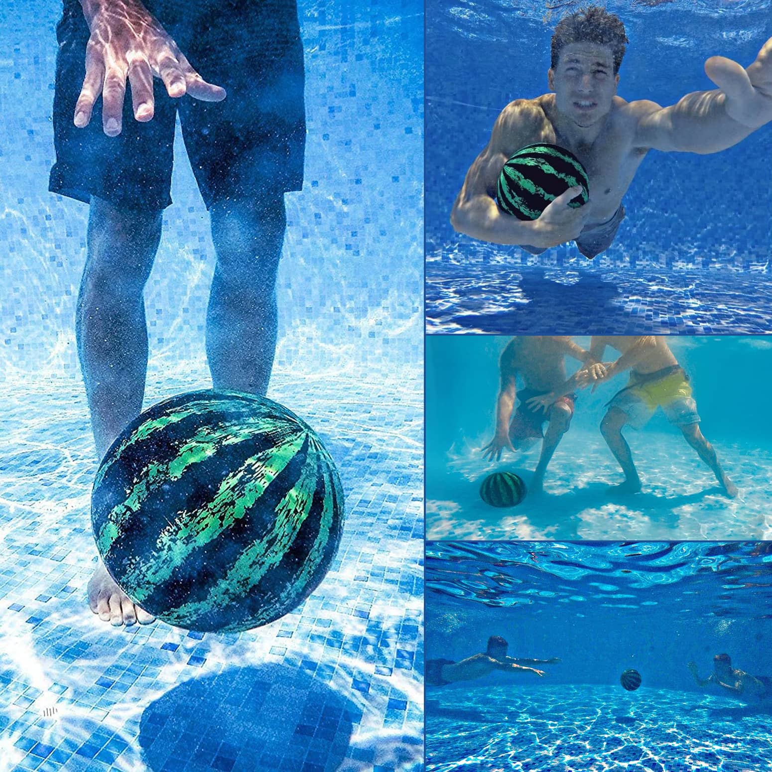 Anti-Fading Adults Water Pool Ball with Water Injection Connector KXCOFTXI Swimming Pool Diving Ball for Family Outdoors Game（9 in） Teen Watermelon Water Ball for Under Water Passing Dribbling 