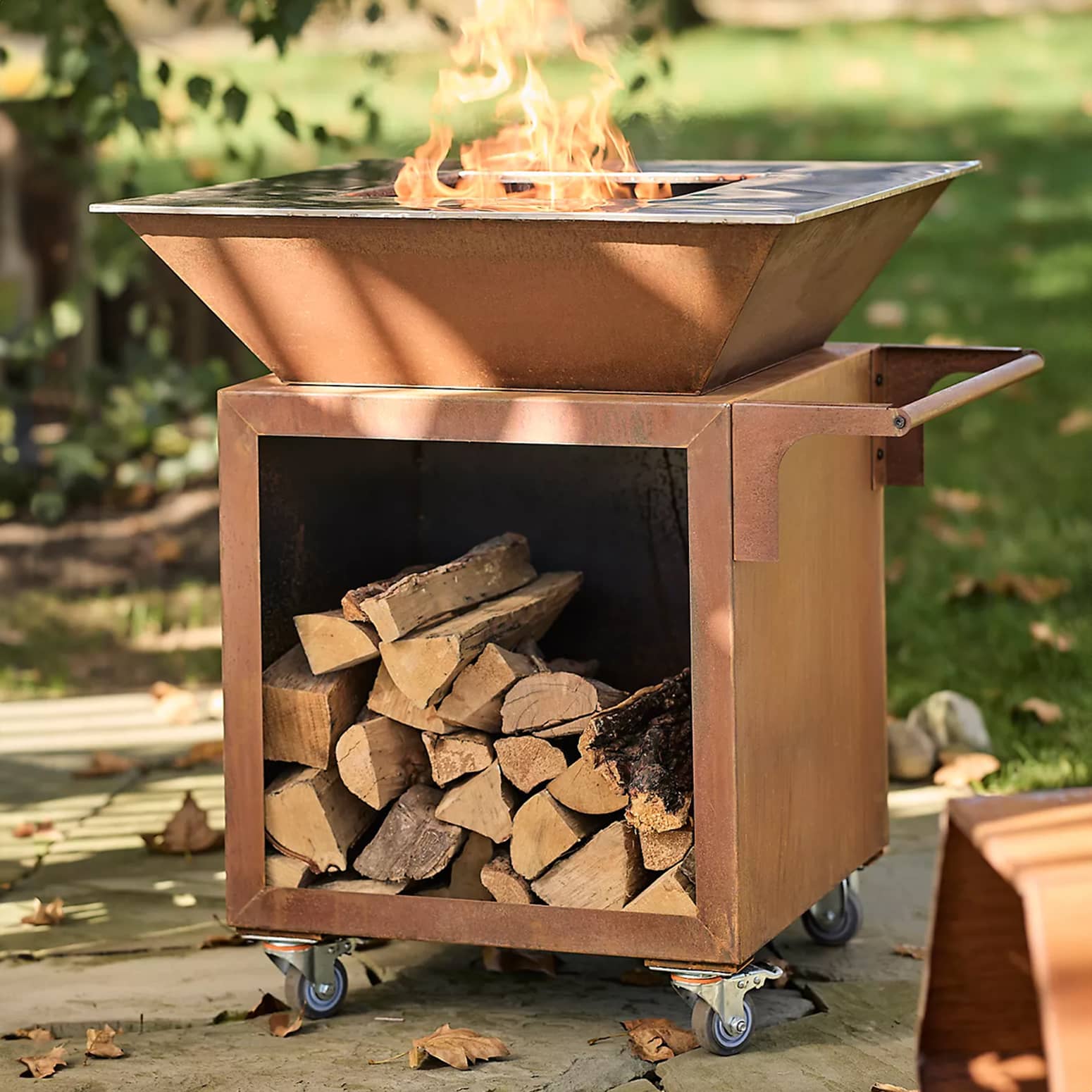 Weathering Steel Rolling Fire Pit