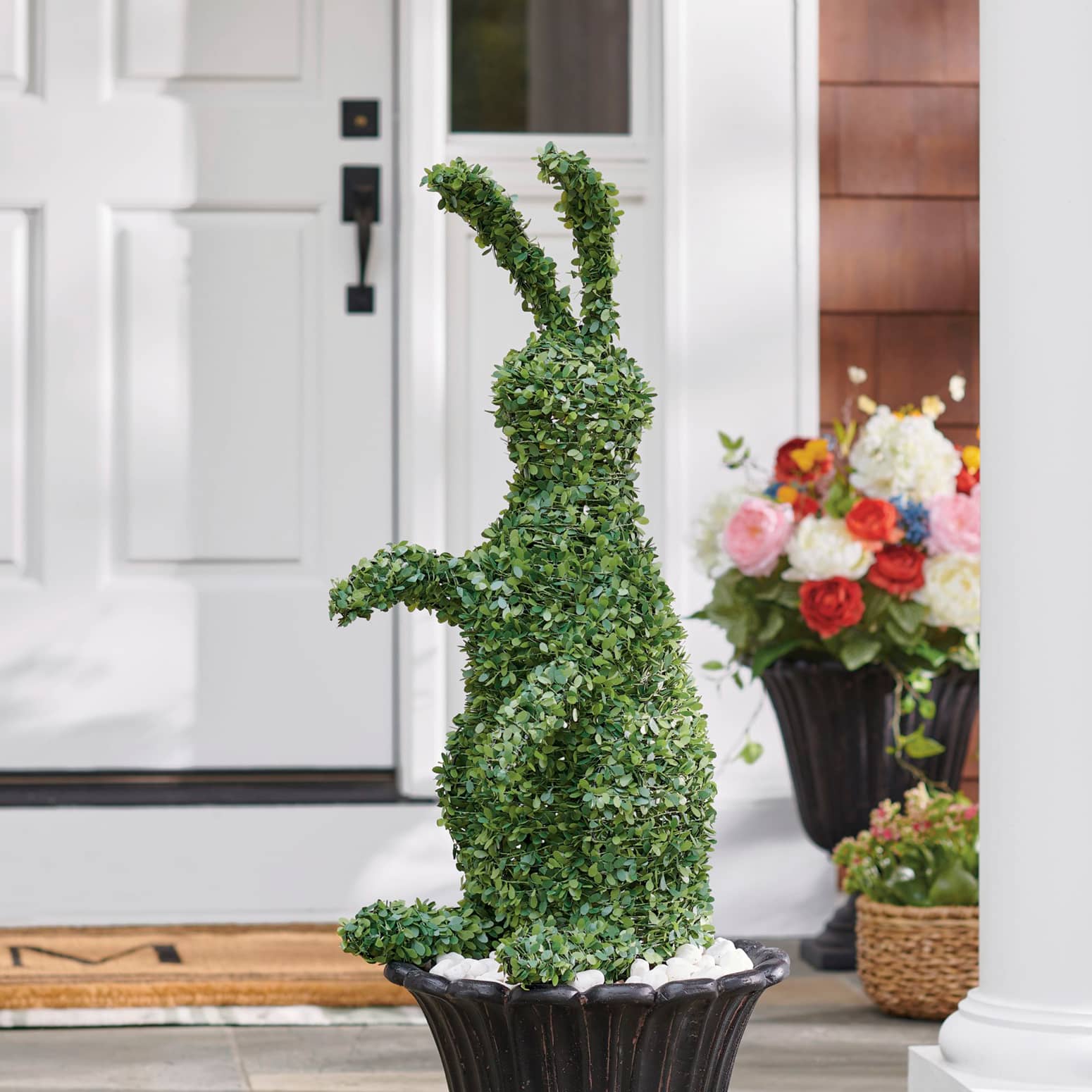 Whimsical Boxwood Bunny Topiary Urn Filler