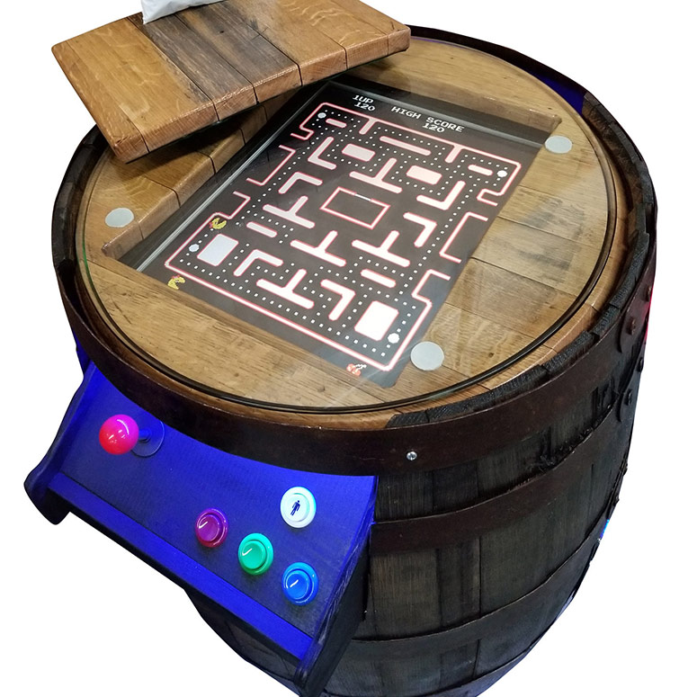 Whiskey Barrel Arcade Cocktail Table - 60 Games