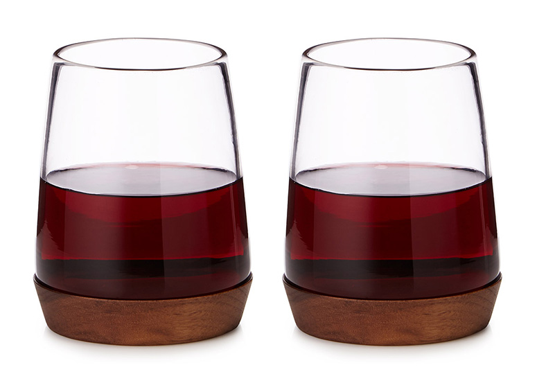 Wooden Base Stemless Wine Glasses