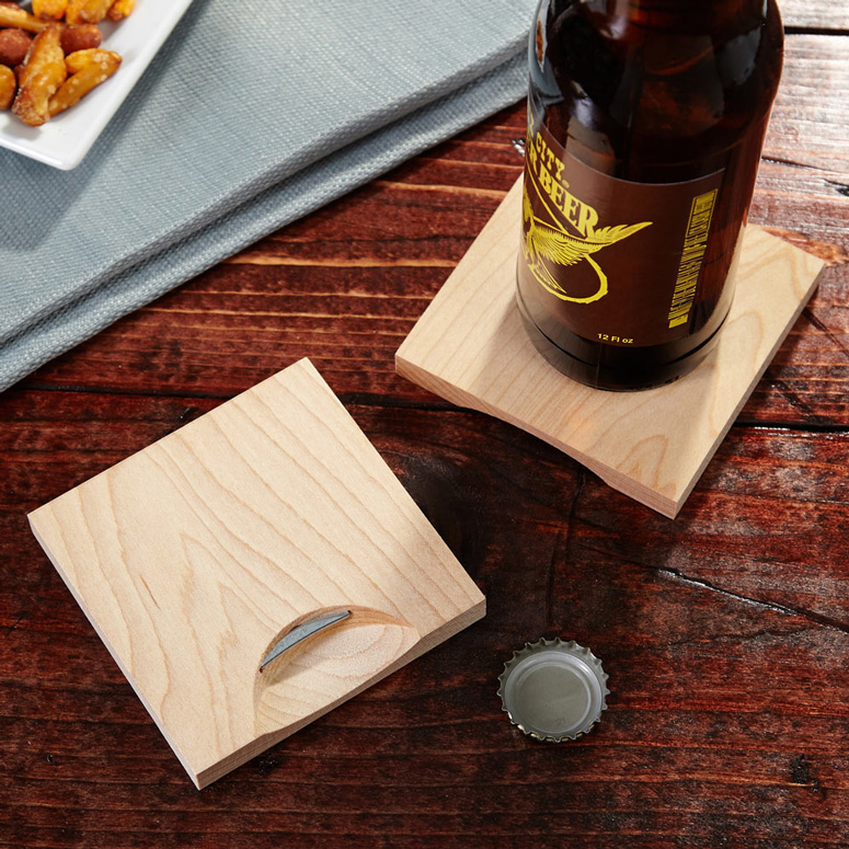 Wooden coasters With Built-in Bottle Openers